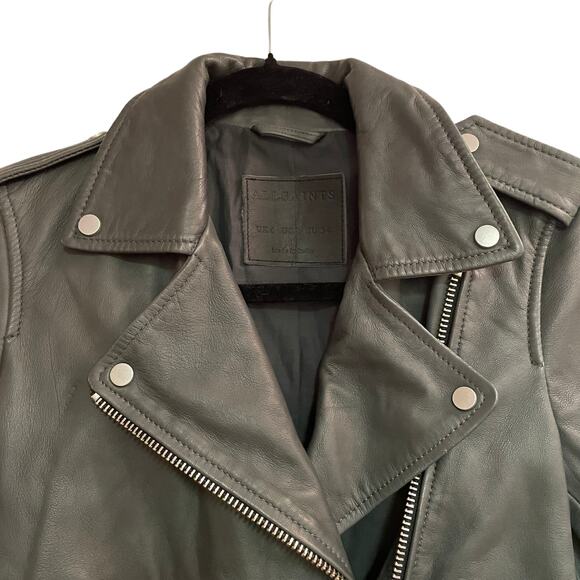 All Saints Balfern Grey Leather Moto Jacket - Picture 5 of 11